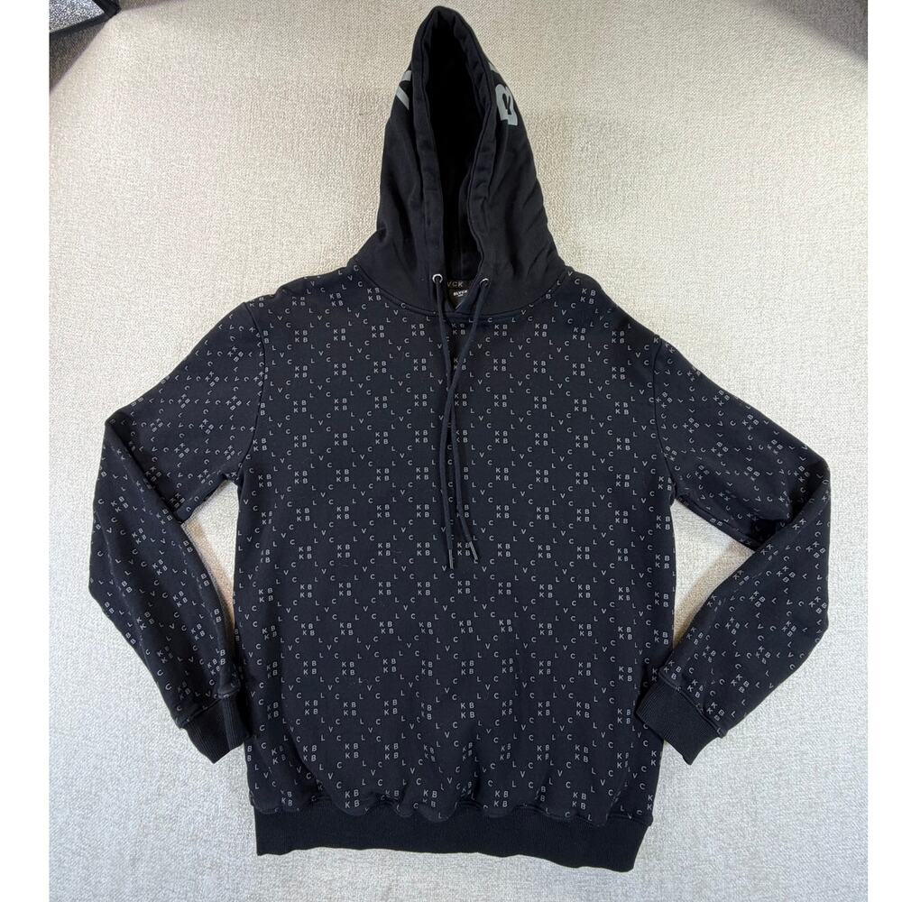 BLVCK Paris Mens Medium Black Logo Long Sleeve Pullover Hoodie Streetwear Casual